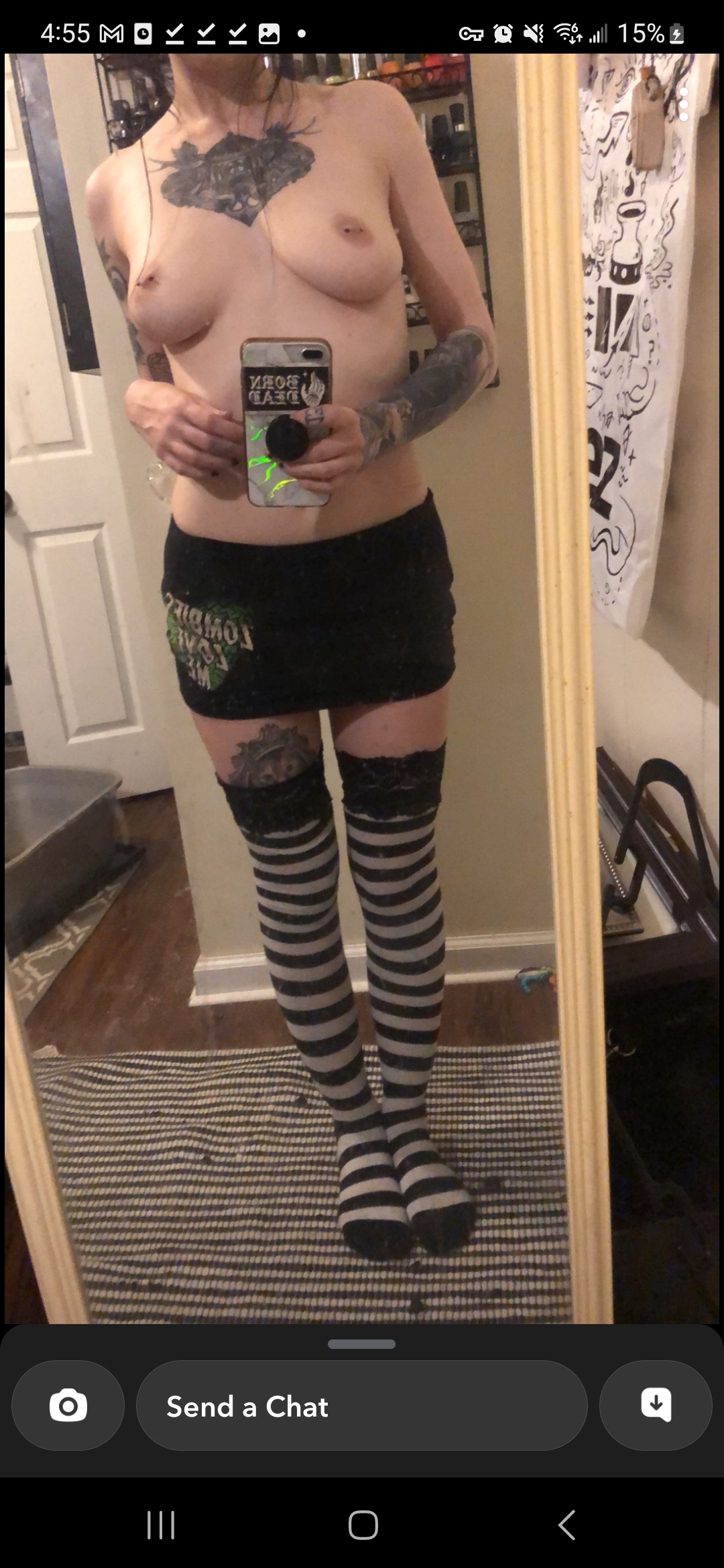 Slutty tattooed emo girl stripping — 17