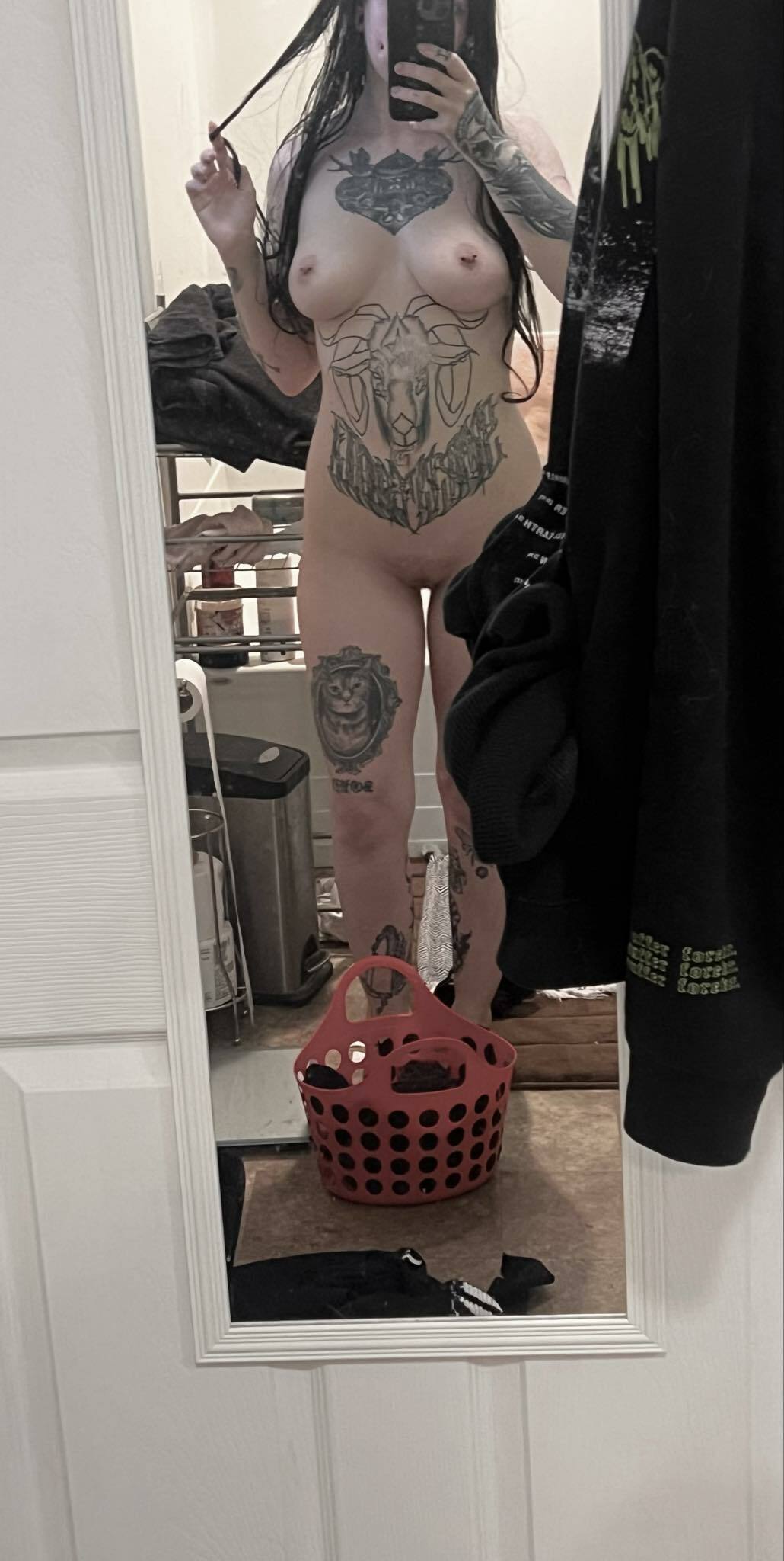 Slutty tattooed emo girl stripping — 13