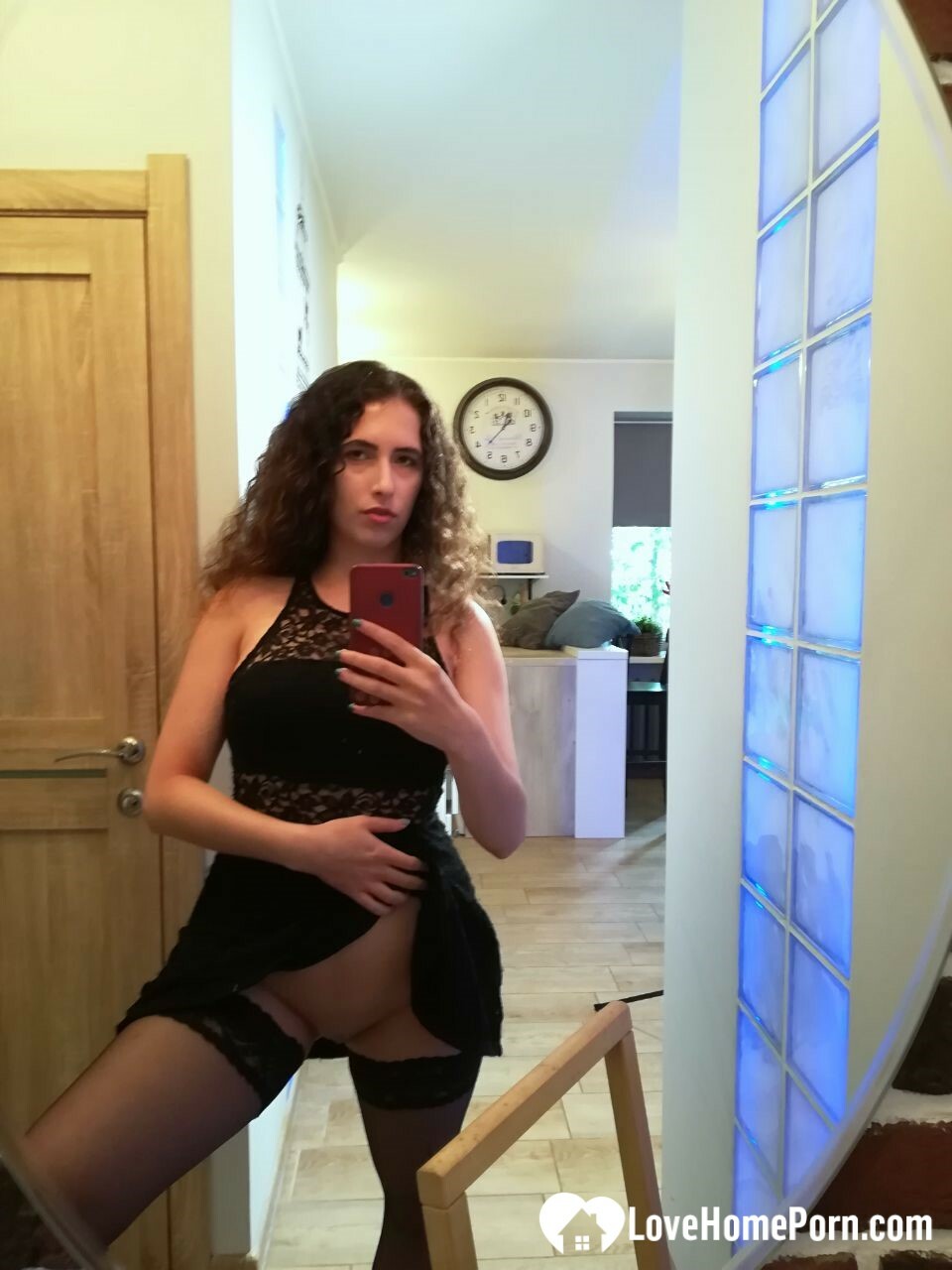 Kinky cutie trying on some black lingerie — 10